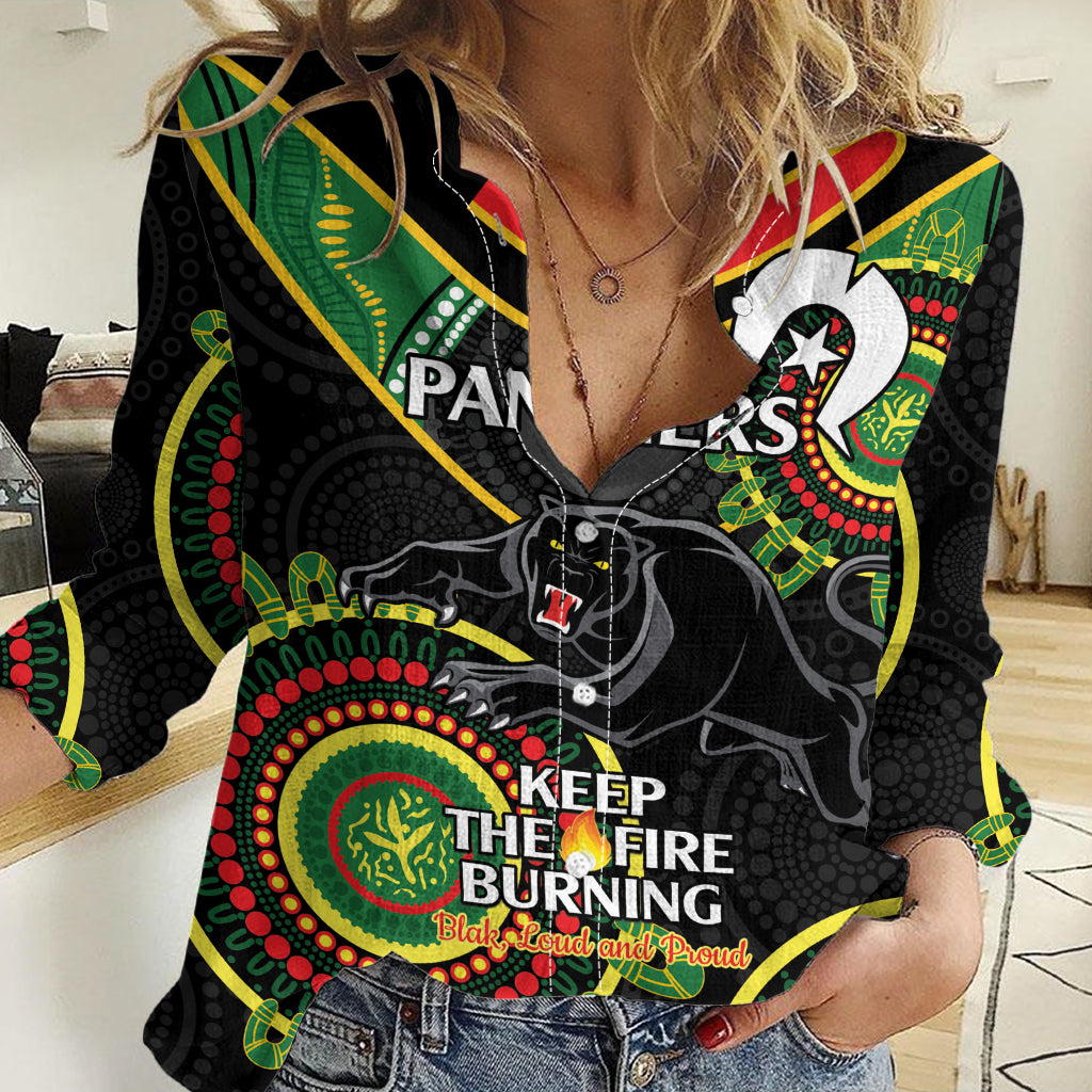 Custom NRL Panthers NAIDOC Week Women Casual Shirt Keep The Fire Burning Indigenous Art - Vibe Hoodie Shop