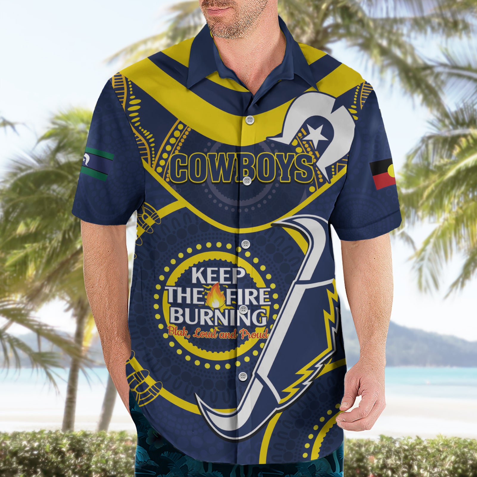 Custom NRL Cowboys NAIDOC Week Hawaiian Shirt Keep The Fire Burning Indigenous Art - Vibe Hoodie Shop