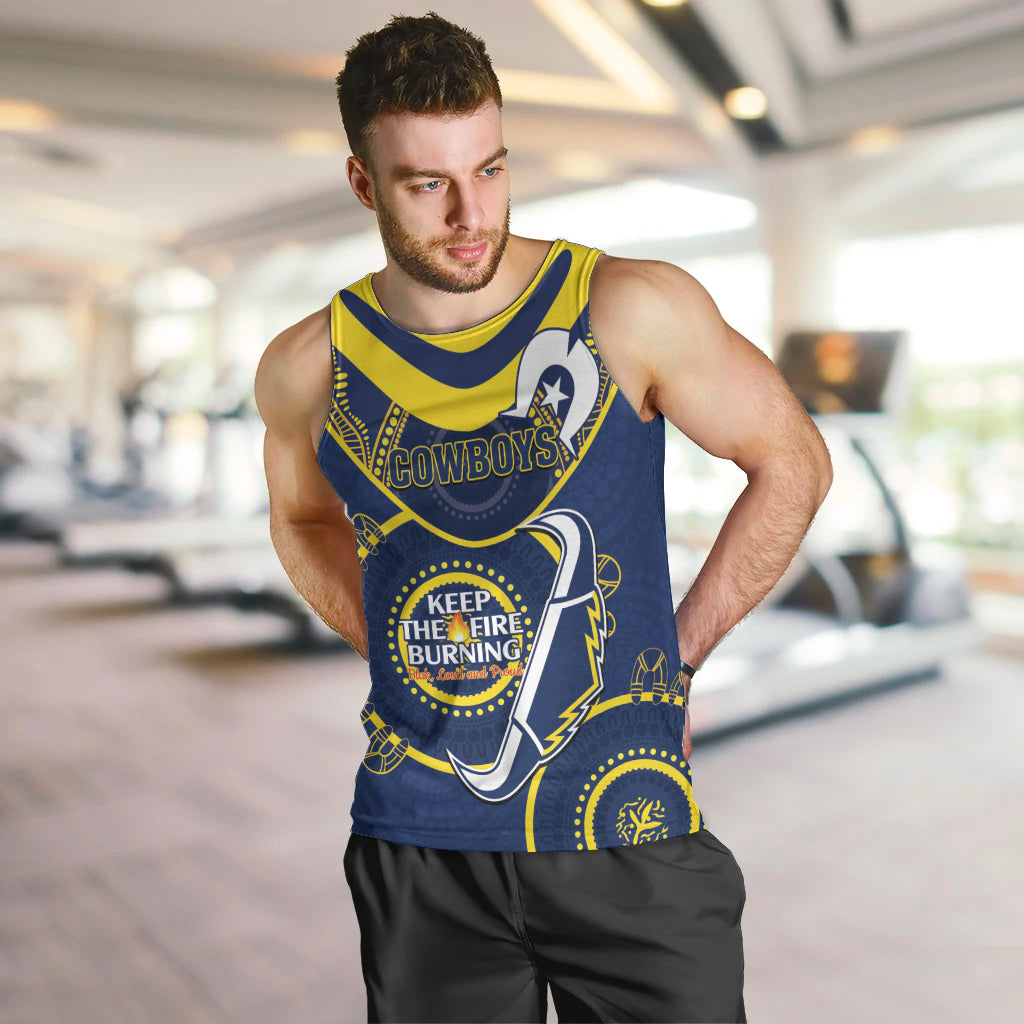 Custom NRL Cowboys NAIDOC Week Men Tank Top Keep The Fire Burning Indigenous Art - Vibe Hoodie Shop
