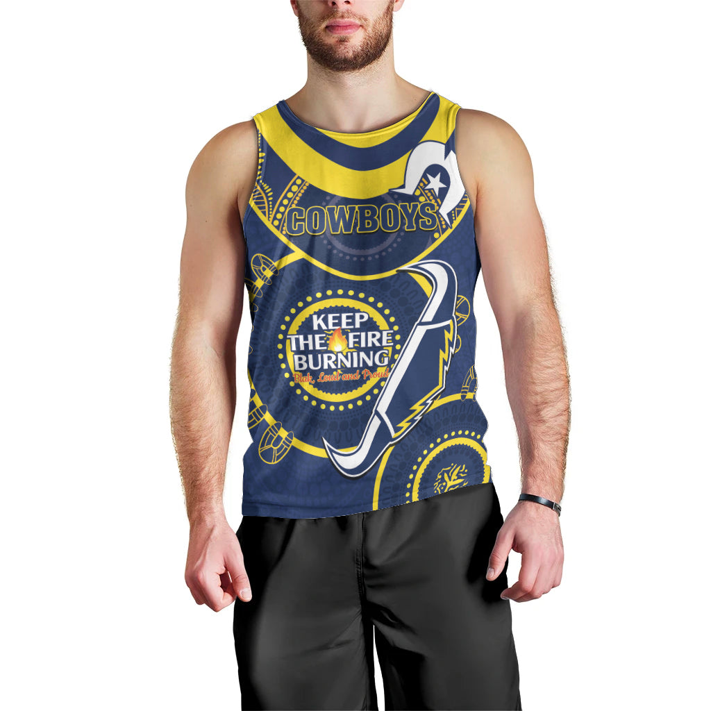 Custom NRL Cowboys NAIDOC Week Men Tank Top Keep The Fire Burning Indigenous Art - Vibe Hoodie Shop