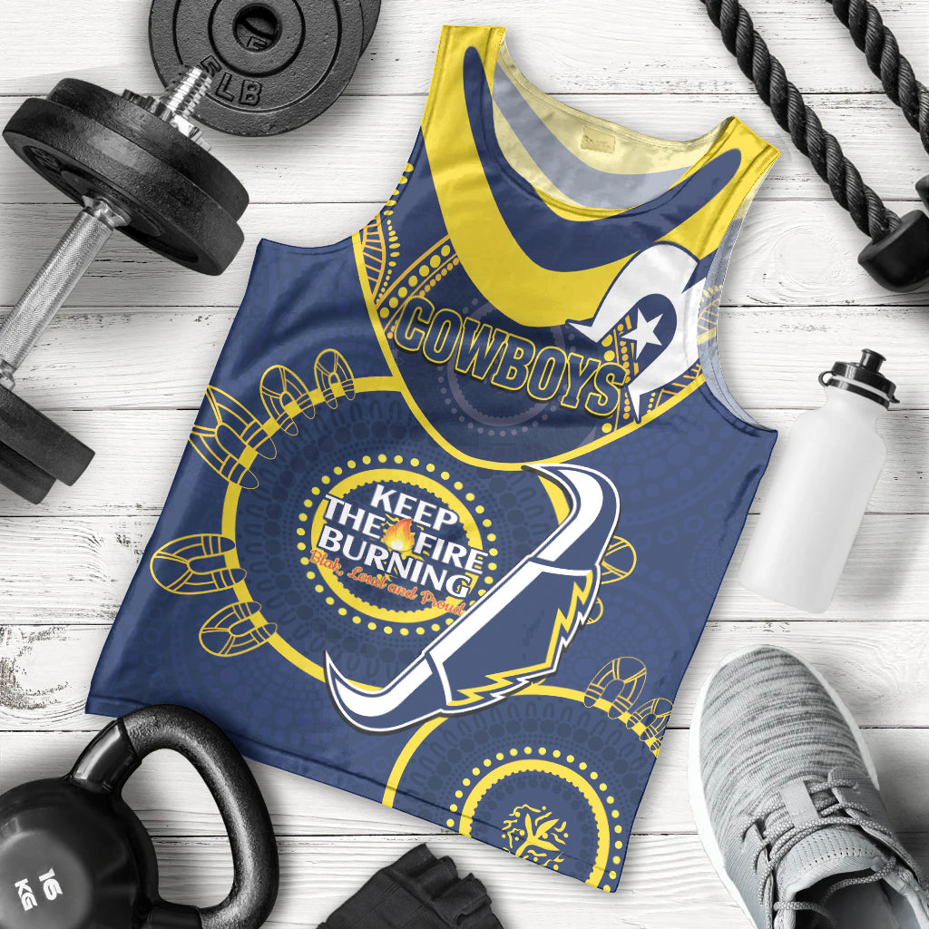 Custom NRL Cowboys NAIDOC Week Men Tank Top Keep The Fire Burning Indigenous Art - Vibe Hoodie Shop