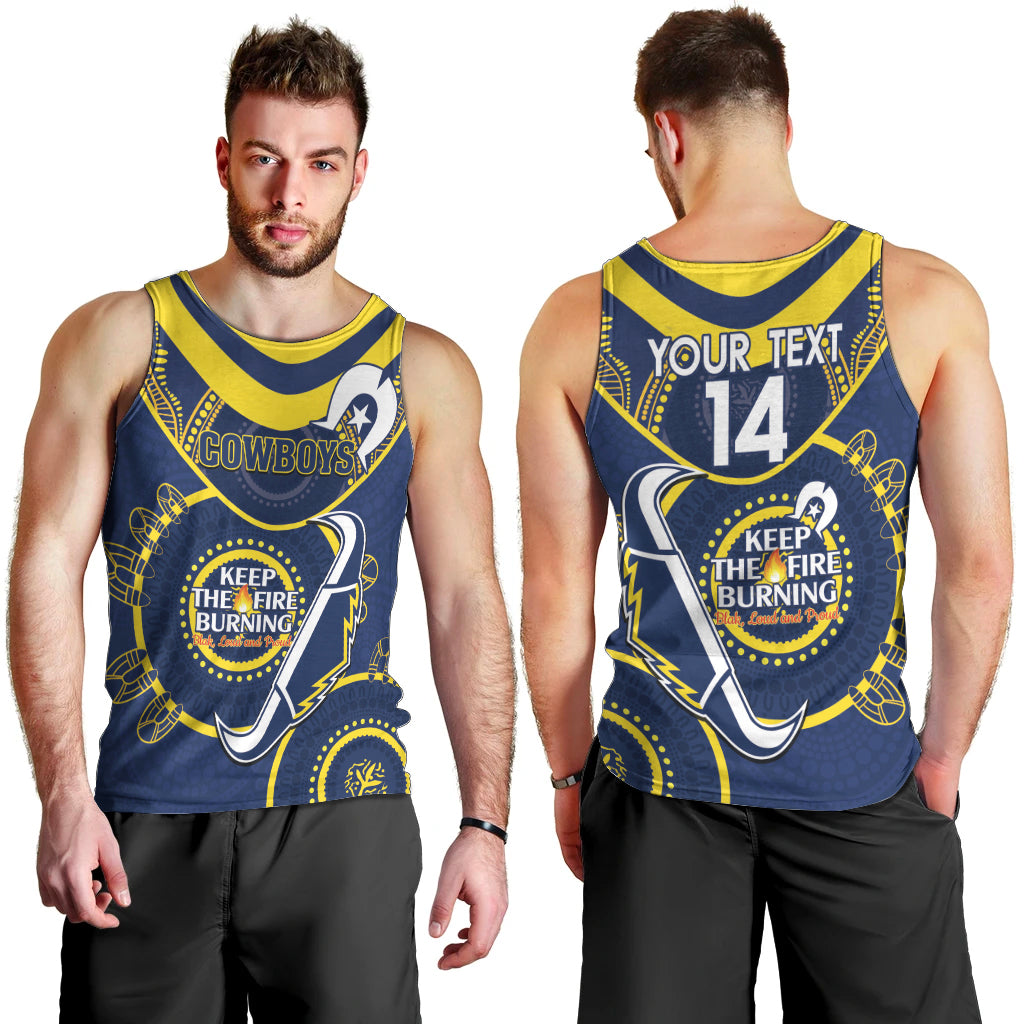 Custom NRL Cowboys NAIDOC Week Men Tank Top Keep The Fire Burning Indigenous Art - Vibe Hoodie Shop