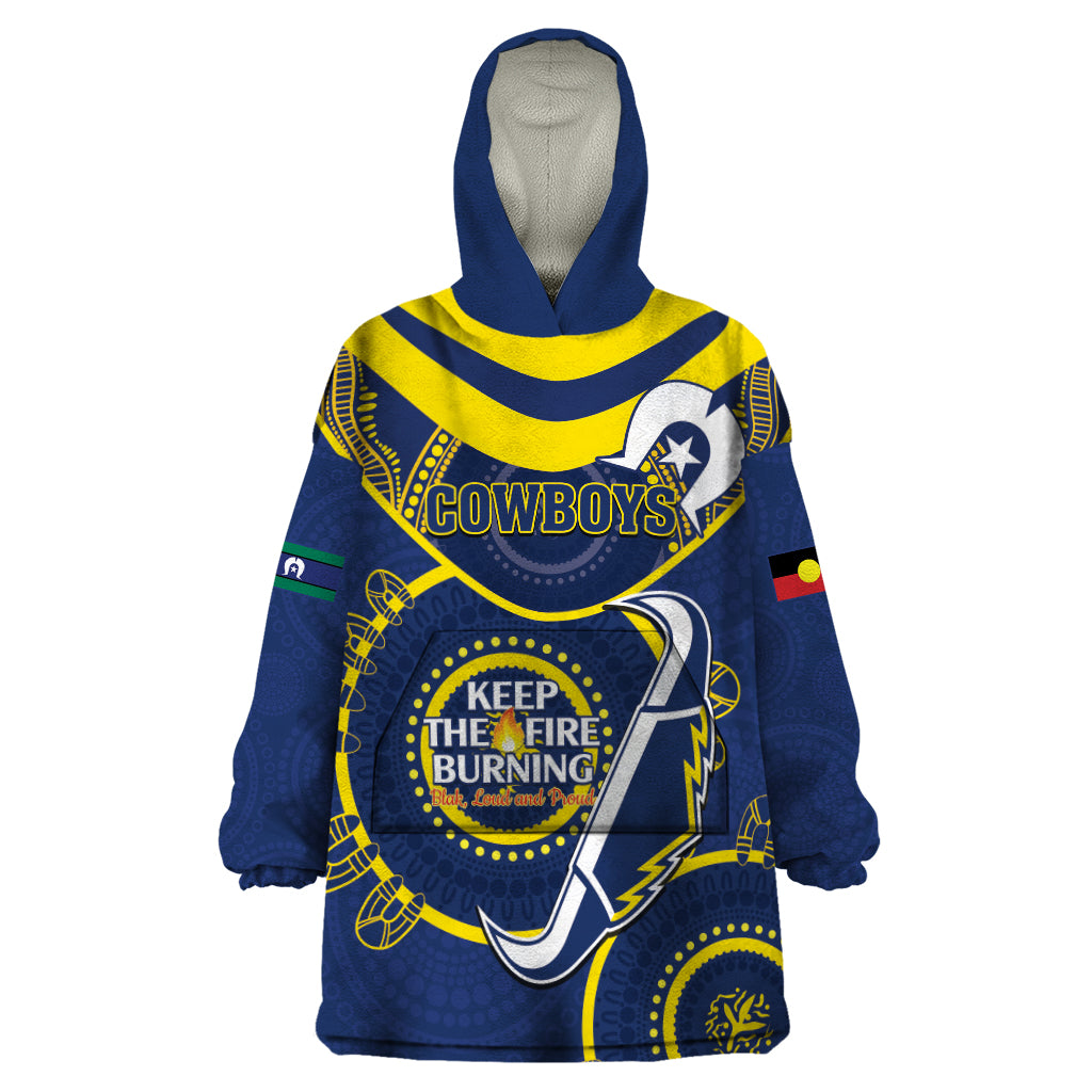 Custom NRL Cowboys NAIDOC Week Wearable Blanket Hoodie Keep The Fire Burning Indigenous Art - Vibe Hoodie Shop