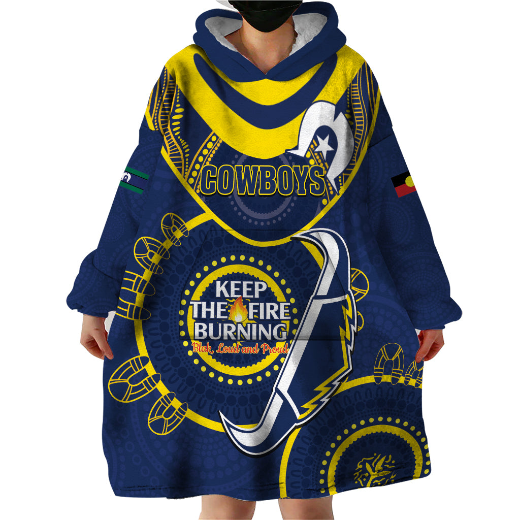 Custom NRL Cowboys NAIDOC Week Wearable Blanket Hoodie Keep The Fire Burning Indigenous Art - Vibe Hoodie Shop