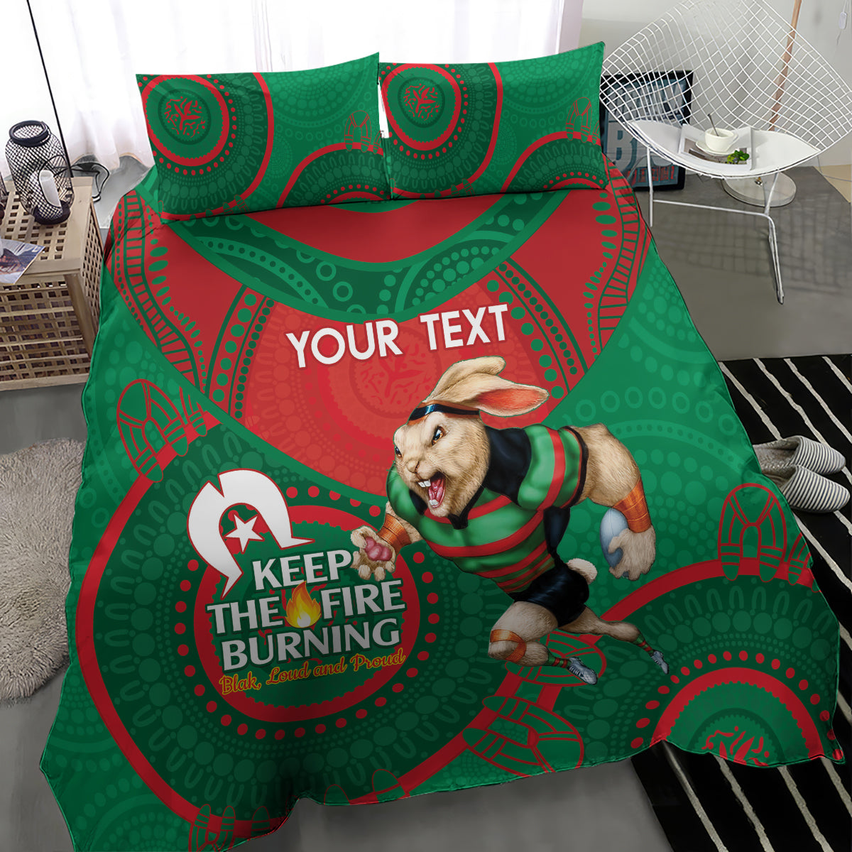 Custom NRL Rabbitohs NAIDOC Week Bedding Set Keep The Fire Burning Indigenous Art - Vibe Hoodie Shop