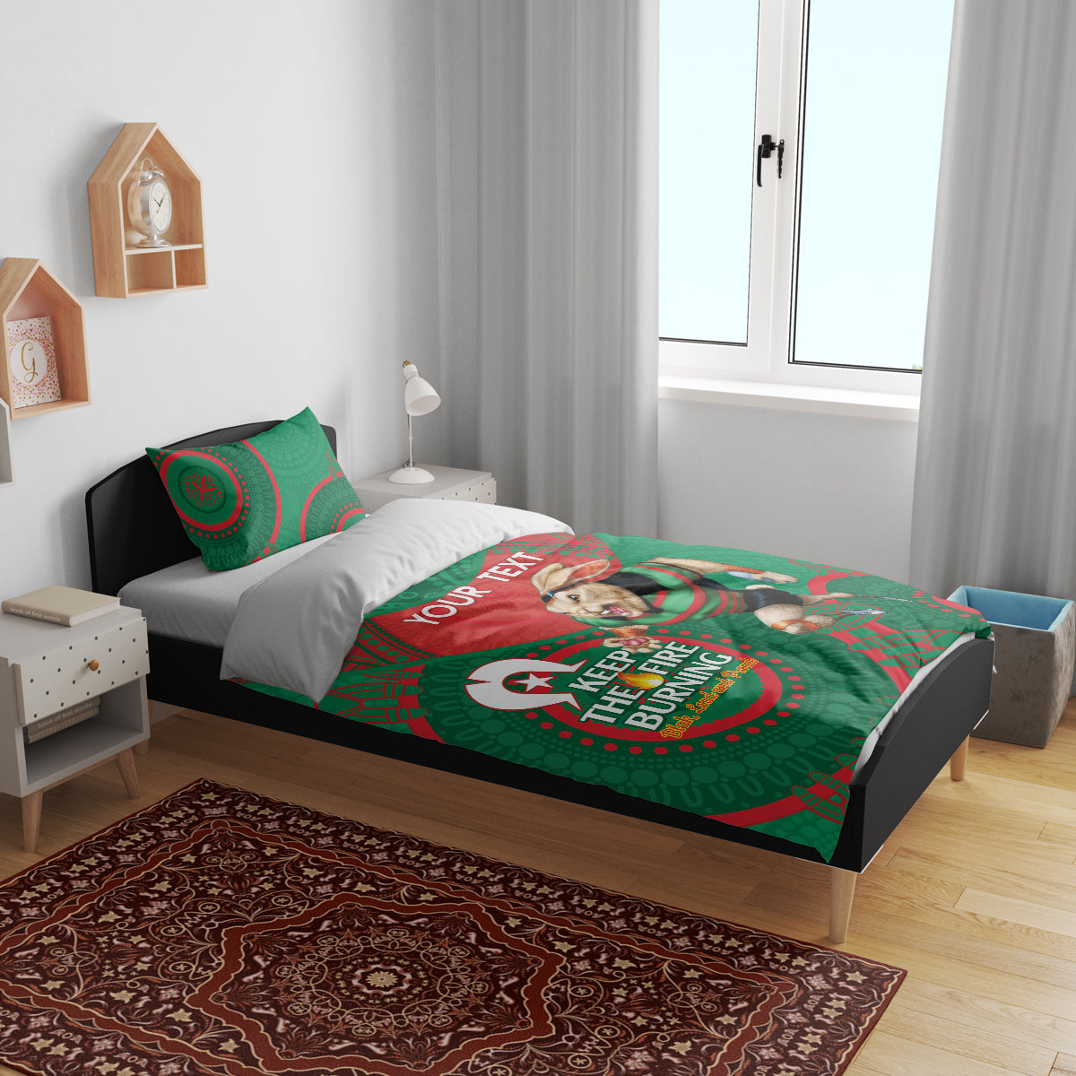 Custom NRL Rabbitohs NAIDOC Week Bedding Set Keep The Fire Burning Indigenous Art - Vibe Hoodie Shop