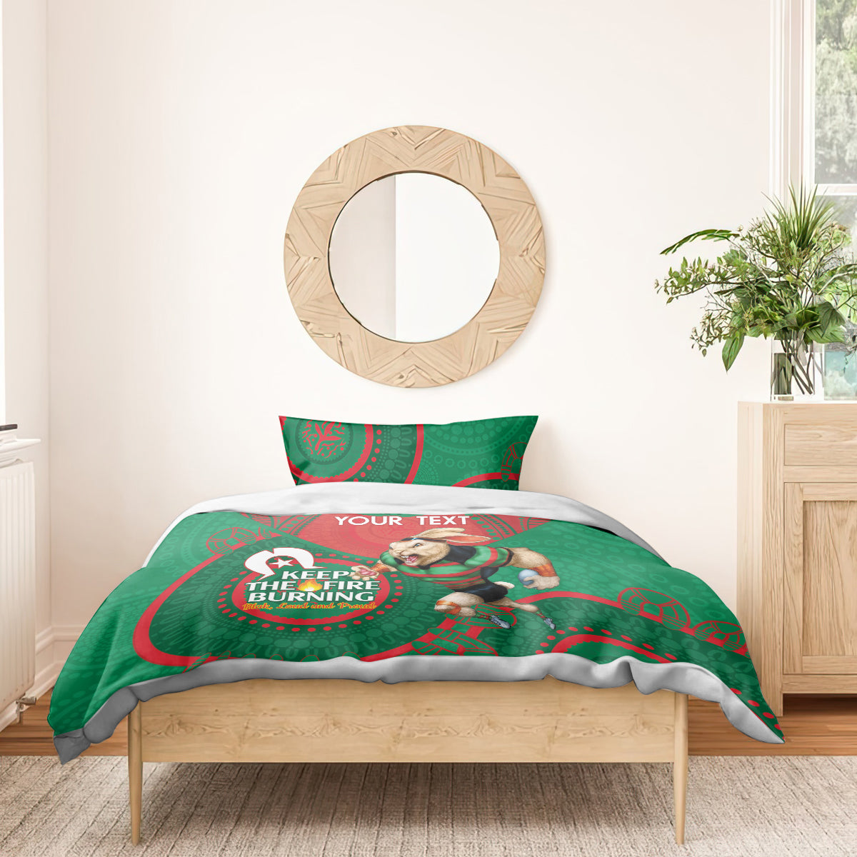 Custom NRL Rabbitohs NAIDOC Week Bedding Set Keep The Fire Burning Indigenous Art - Vibe Hoodie Shop