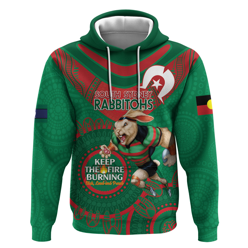 Custom NRL Rabbitohs NAIDOC Week Hoodie Keep The Fire Burning Indigenous Art - Vibe Hoodie Shop