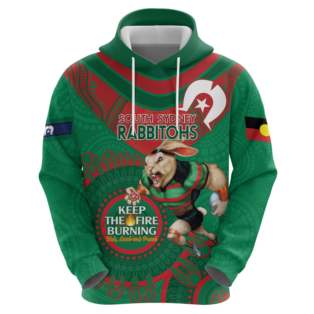 Custom NRL Rabbitohs NAIDOC Week Hoodie Keep The Fire Burning Indigenous Art - Vibe Hoodie Shop
