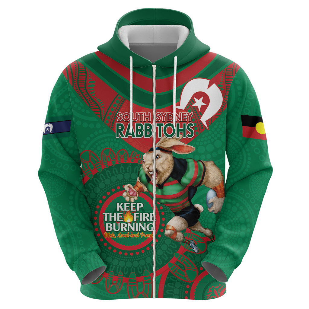 Custom NRL Rabbitohs NAIDOC Week Hoodie Keep The Fire Burning Indigenous Art - Vibe Hoodie Shop