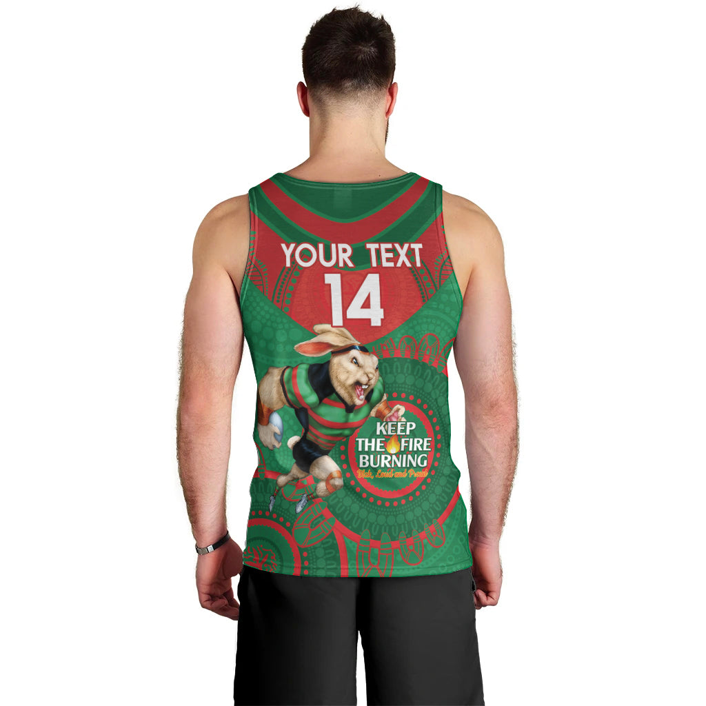 Custom NRL Rabbitohs NAIDOC Week Men Tank Top Keep The Fire Burning Indigenous Art - Vibe Hoodie Shop