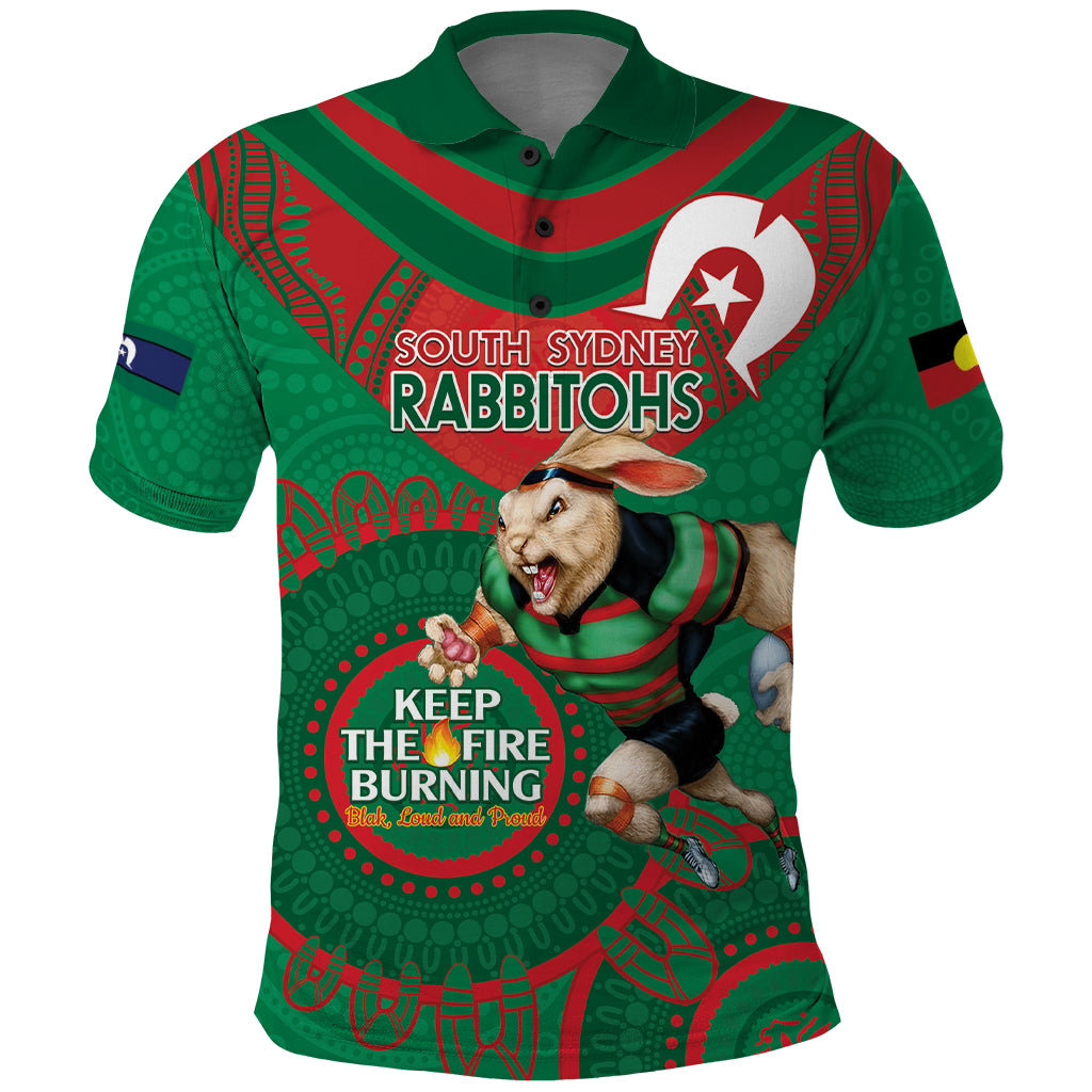 Custom NRL Rabbitohs NAIDOC Week Polo Shirt Keep The Fire Burning Indigenous Art - Vibe Hoodie Shop