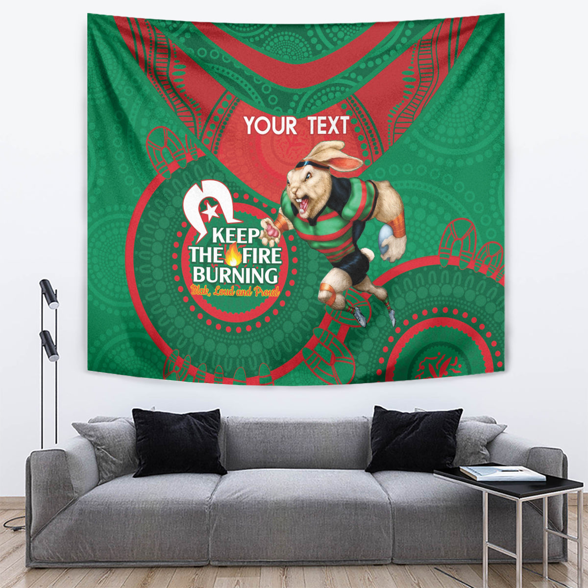 Custom NRL Rabbitohs NAIDOC Week Tapestry Keep The Fire Burning Indigenous Art - Vibe Hoodie Shop