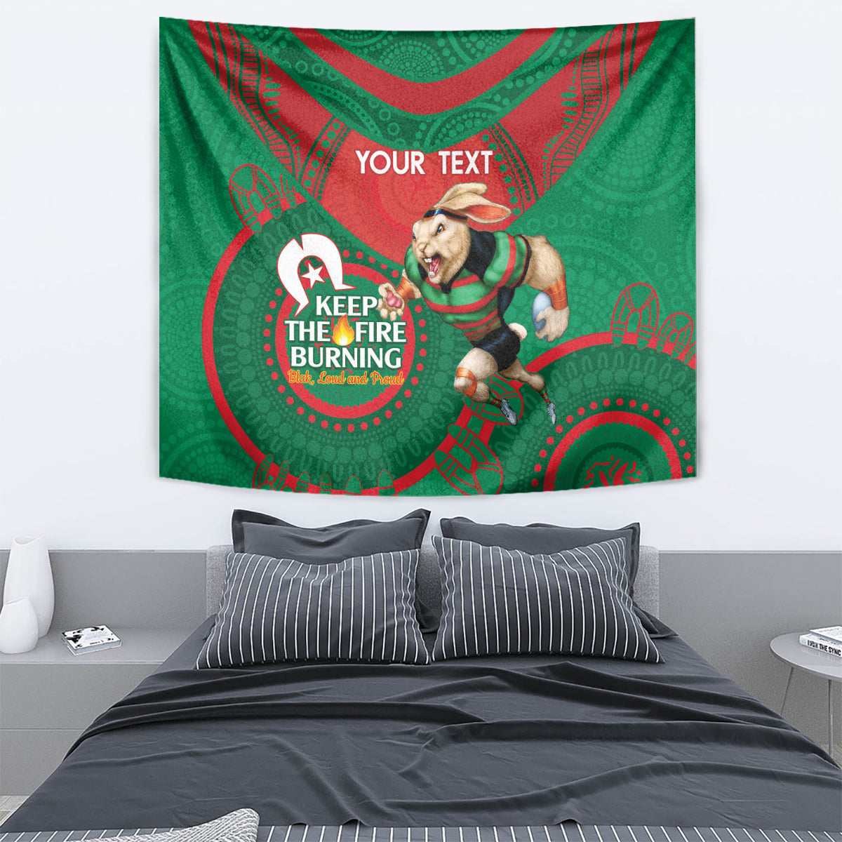 Custom NRL Rabbitohs NAIDOC Week Tapestry Keep The Fire Burning Indigenous Art - Vibe Hoodie Shop