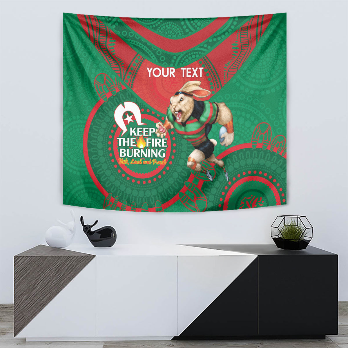 Custom NRL Rabbitohs NAIDOC Week Tapestry Keep The Fire Burning Indigenous Art - Vibe Hoodie Shop