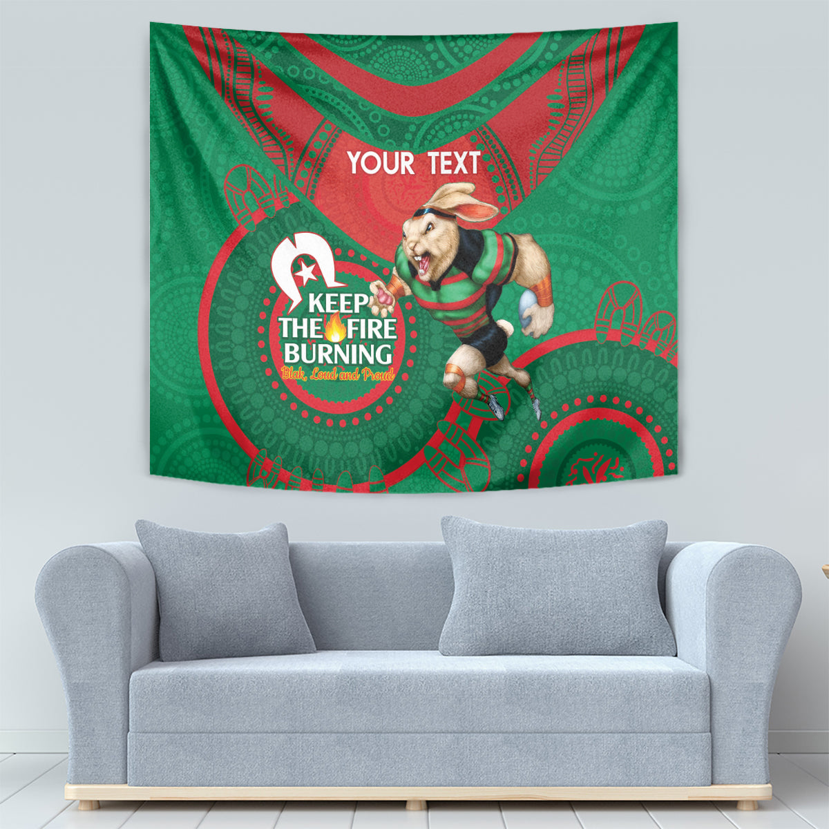 Custom NRL Rabbitohs NAIDOC Week Tapestry Keep The Fire Burning Indigenous Art - Vibe Hoodie Shop