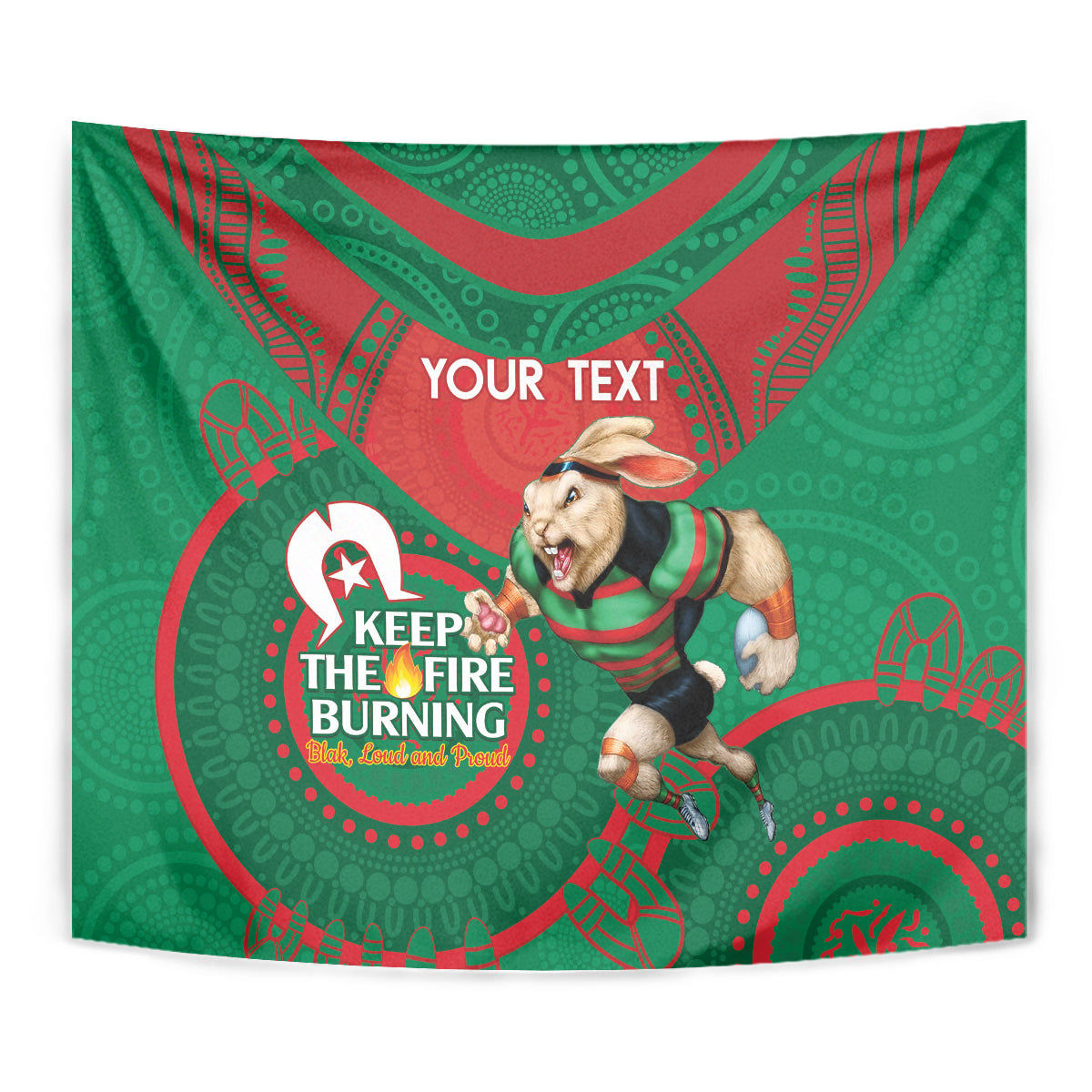 Custom NRL Rabbitohs NAIDOC Week Tapestry Keep The Fire Burning Indigenous Art - Vibe Hoodie Shop