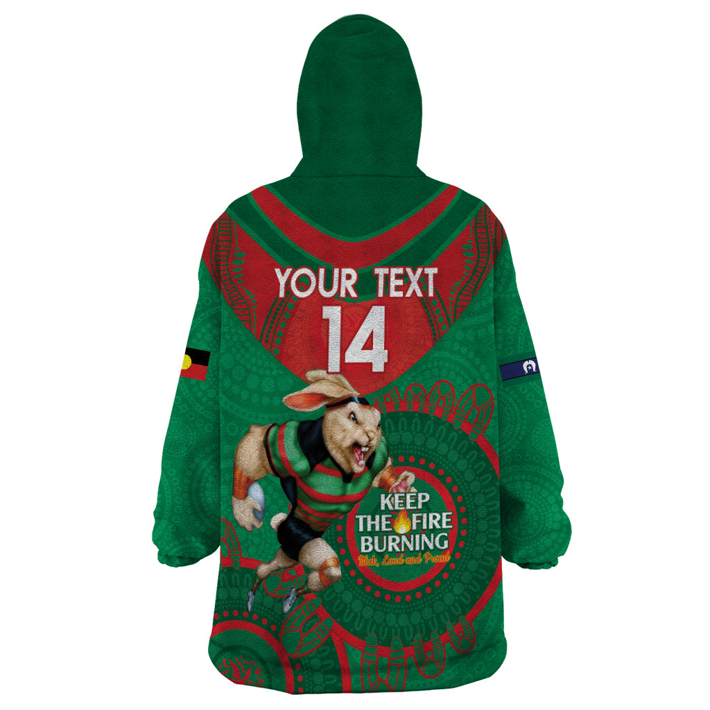 Custom NRL Rabbitohs NAIDOC Week Wearable Blanket Hoodie Keep The Fire Burning Indigenous Art - Vibe Hoodie Shop