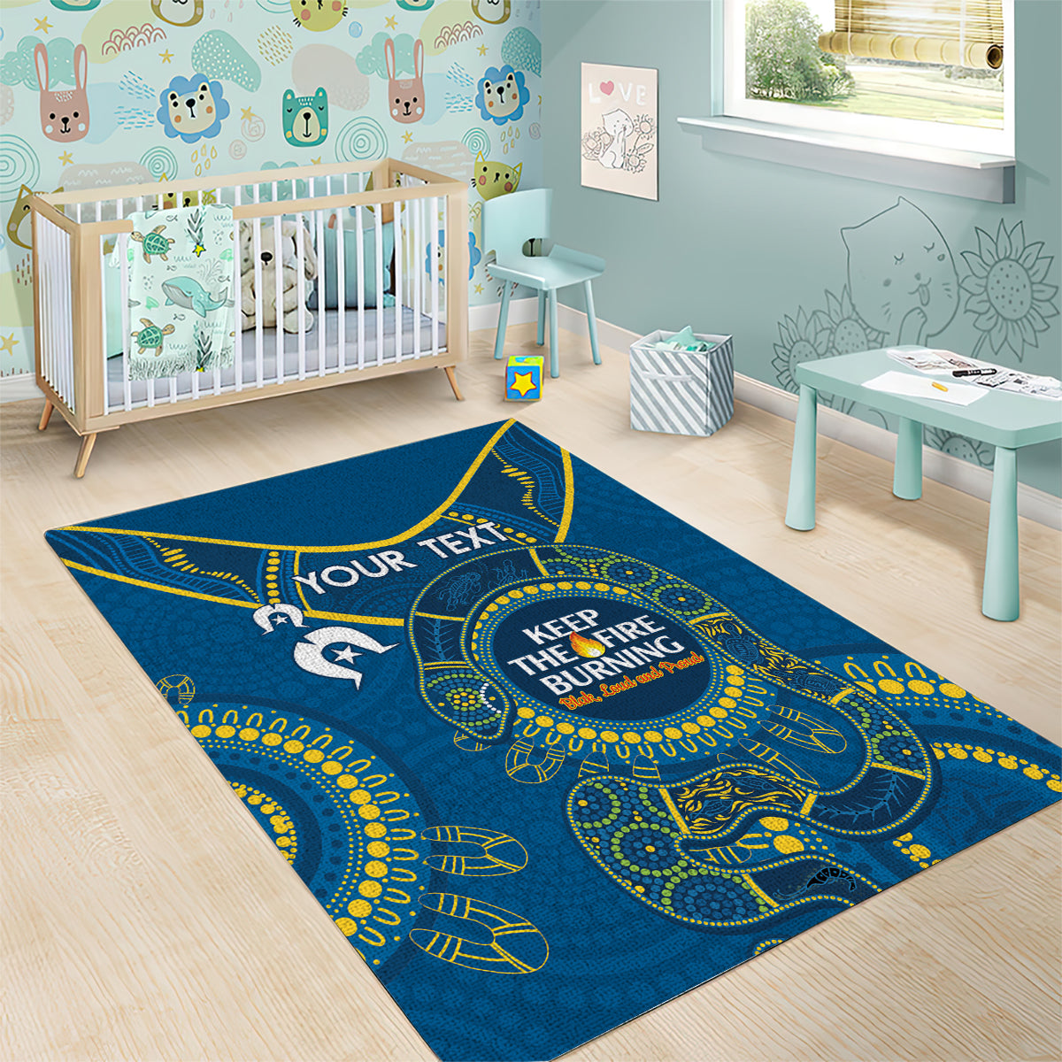 Custom NRL Eels NAIDOC Week Area Rug Keep The Fire Burning Indigenous Art - Vibe Hoodie Shop