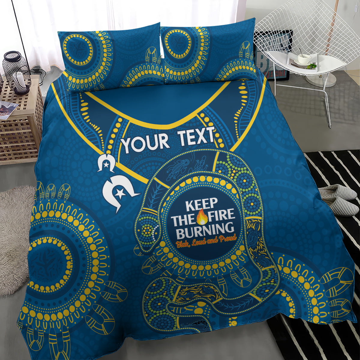 Custom NRL Eels NAIDOC Week Bedding Set Keep The Fire Burning Indigenous Art - Vibe Hoodie Shop