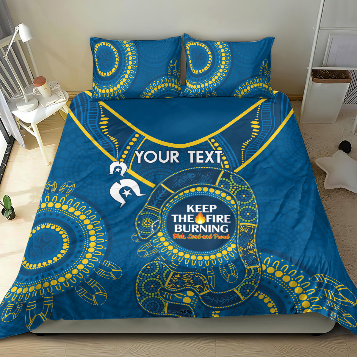 Custom NRL Eels NAIDOC Week Bedding Set Keep The Fire Burning Indigenous Art - Vibe Hoodie Shop