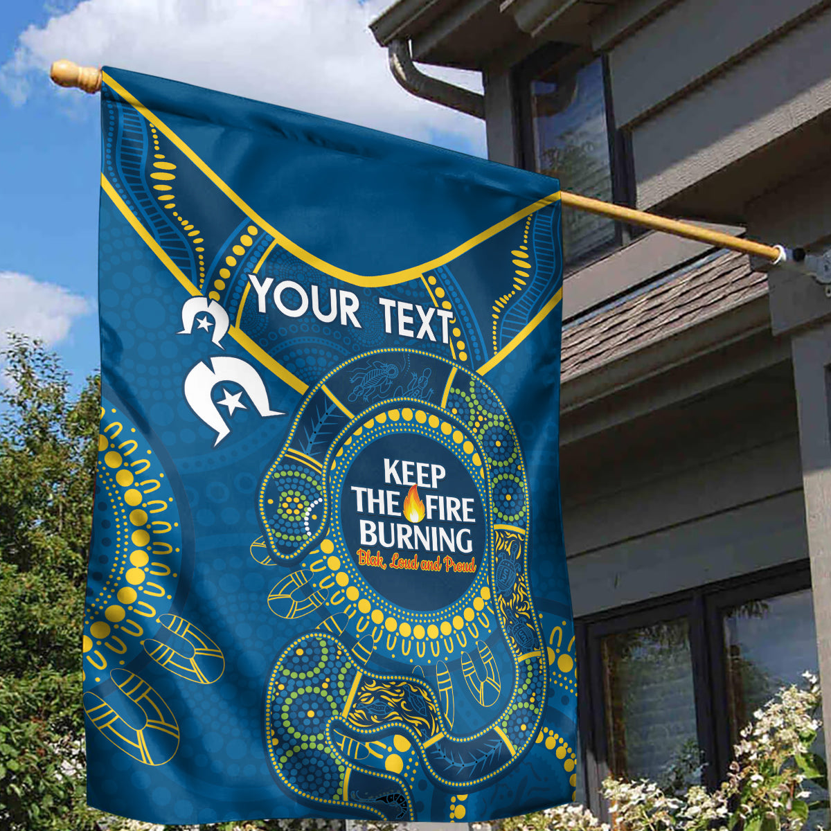 Custom NRL Eels NAIDOC Week Garden Flag Keep The Fire Burning Indigenous Art - Vibe Hoodie Shop