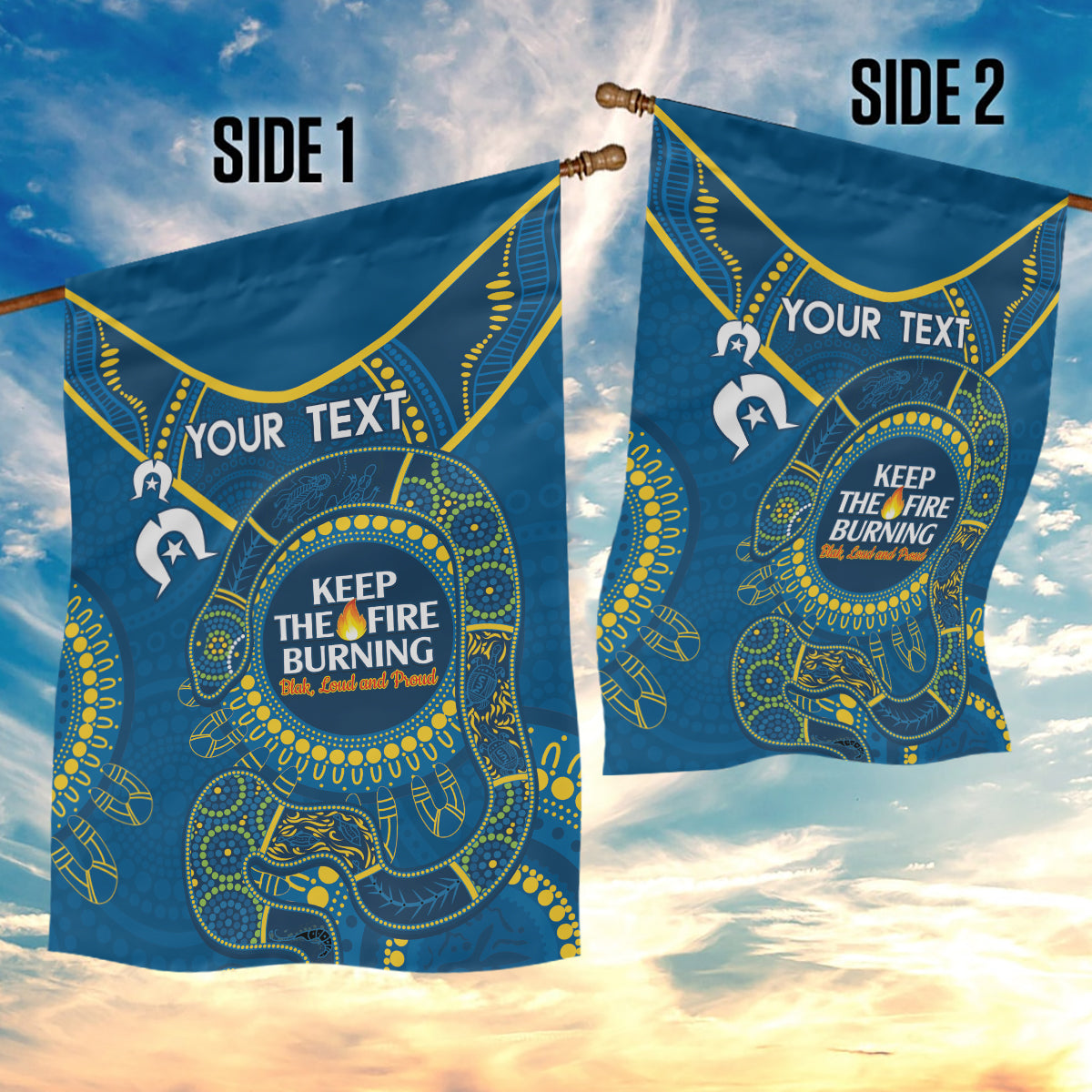 Custom NRL Eels NAIDOC Week Garden Flag Keep The Fire Burning Indigenous Art - Vibe Hoodie Shop