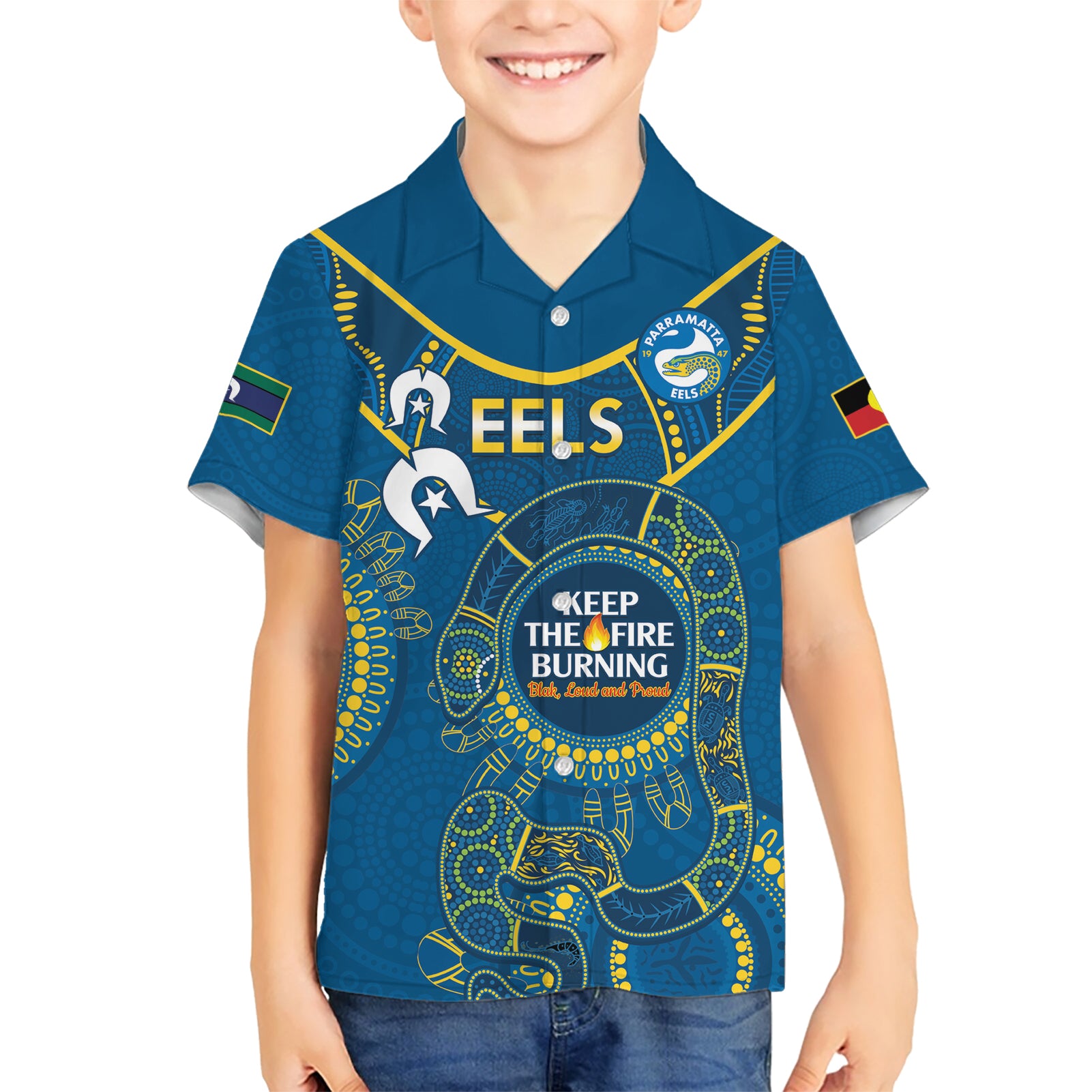 Custom NRL Eels NAIDOC Week Hawaiian Shirt Keep The Fire Burning Indigenous Art - Vibe Hoodie Shop