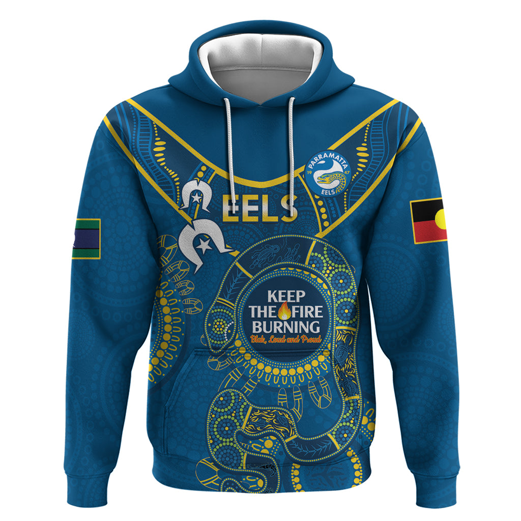 Custom NRL Eels NAIDOC Week Hoodie Keep The Fire Burning Indigenous Art - Vibe Hoodie Shop