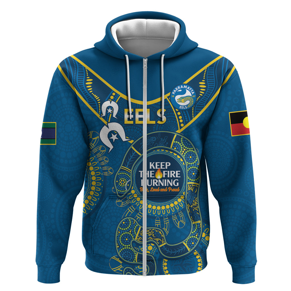 Custom NRL Eels NAIDOC Week Hoodie Keep The Fire Burning Indigenous Art - Vibe Hoodie Shop