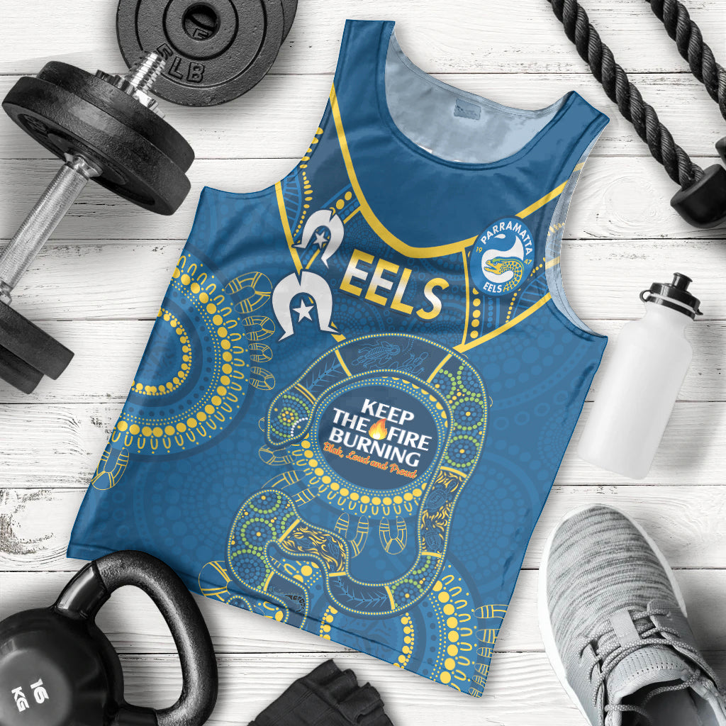 Custom NRL Eels NAIDOC Week Men Tank Top Keep The Fire Burning Indigenous Art - Vibe Hoodie Shop