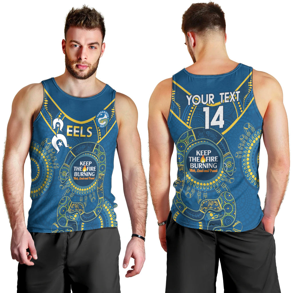 Custom NRL Eels NAIDOC Week Men Tank Top Keep The Fire Burning Indigenous Art - Vibe Hoodie Shop
