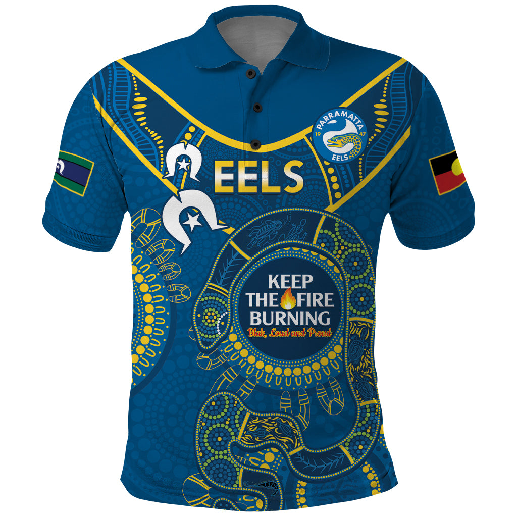 Custom NRL Eels NAIDOC Week Polo Shirt Keep The Fire Burning Indigenous Art - Vibe Hoodie Shop