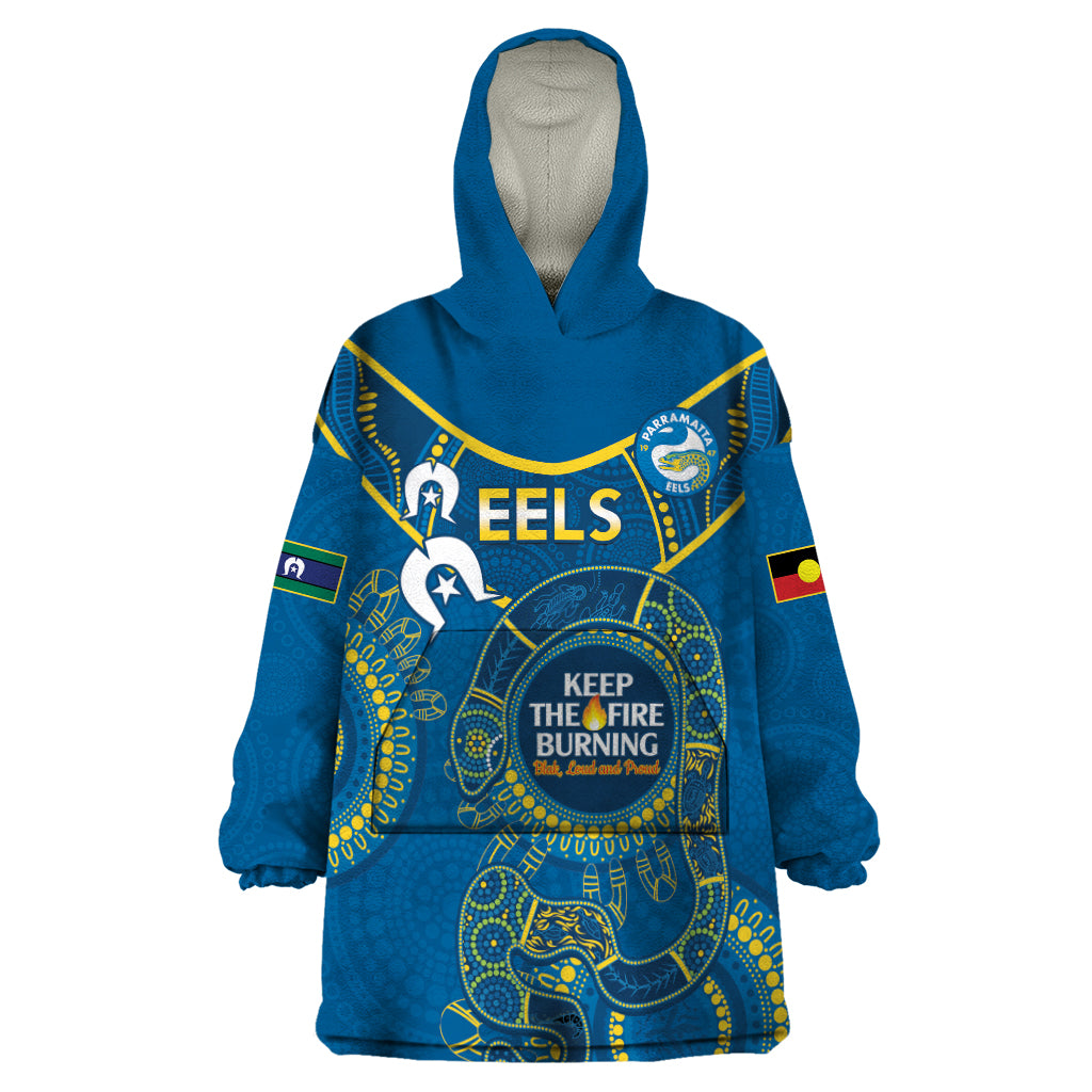 Custom NRL Eels NAIDOC Week Wearable Blanket Hoodie Keep The Fire Burning Indigenous Art - Vibe Hoodie Shop