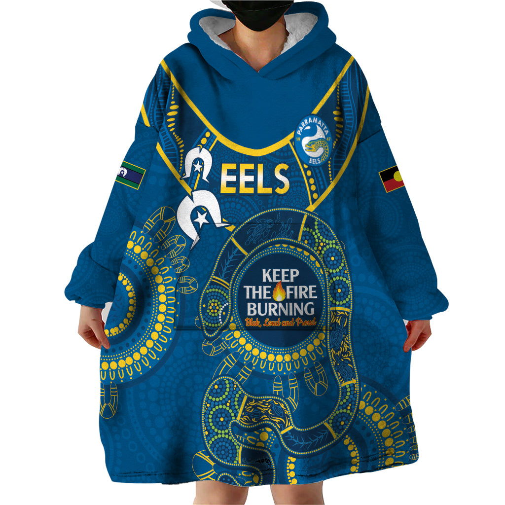 Custom NRL Eels NAIDOC Week Wearable Blanket Hoodie Keep The Fire Burning Indigenous Art - Vibe Hoodie Shop