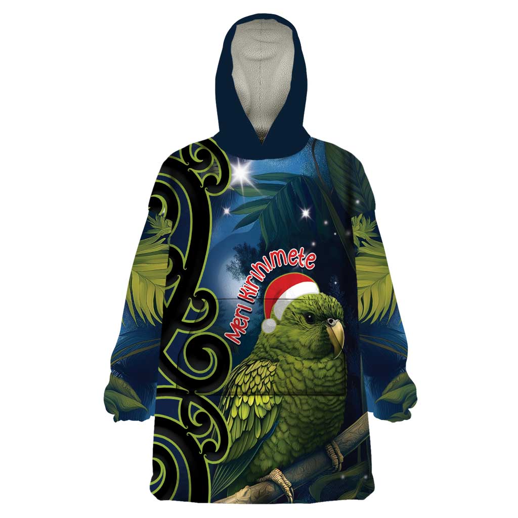 New Zealand Christmas Wearable Blanket Hoodie Cute Kakapo Meri Kirihimete Maori Koru - Vibe Hoodie Shop