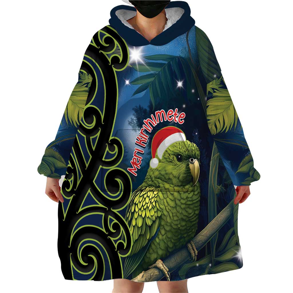 New Zealand Christmas Wearable Blanket Hoodie Cute Kakapo Meri Kirihimete Maori Koru - Vibe Hoodie Shop