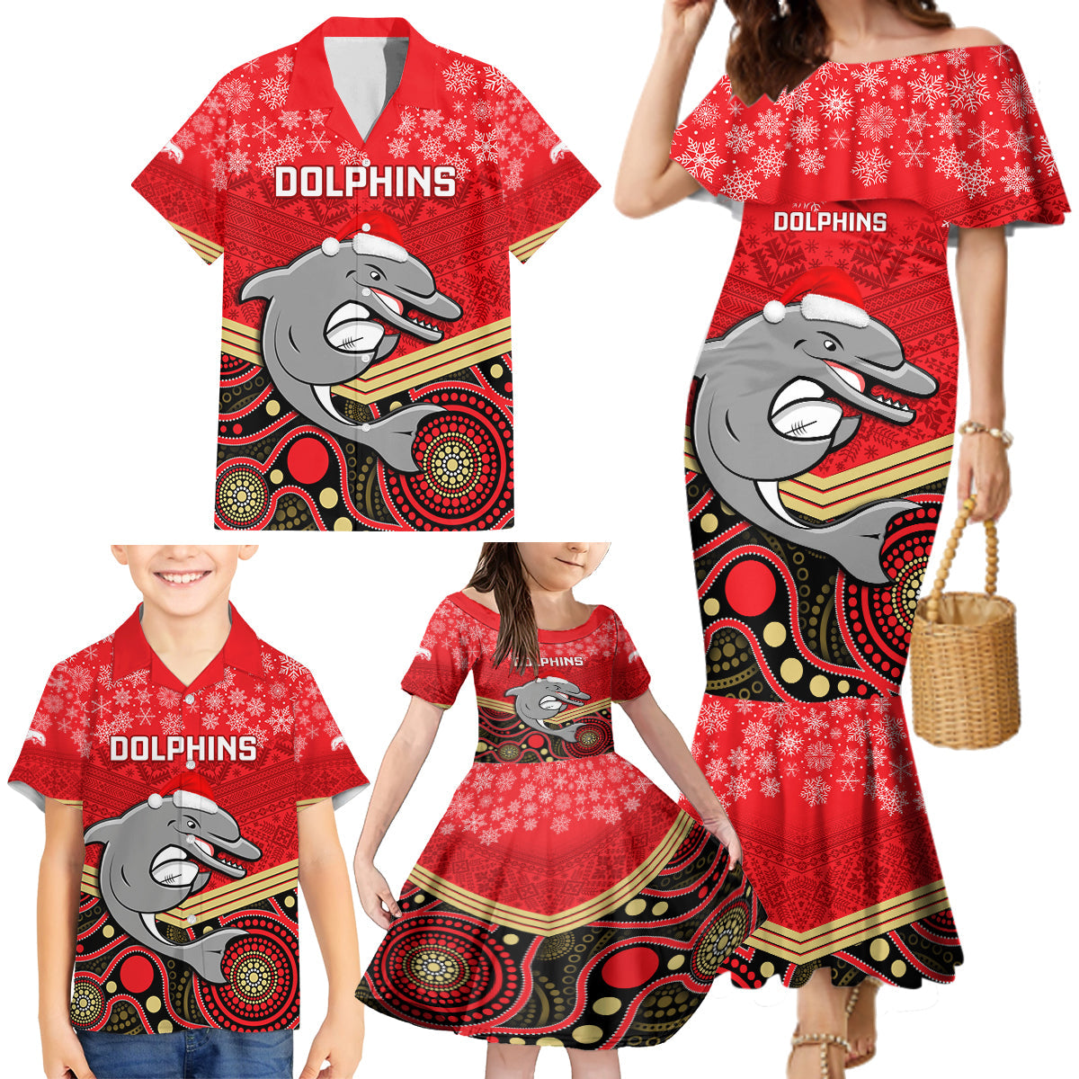 custom-dolphins-rugby-christmas-family-matching-mermaid-dress-and-hawaiian-shirt-merry-xmas-2023-mix-aboriginal-art