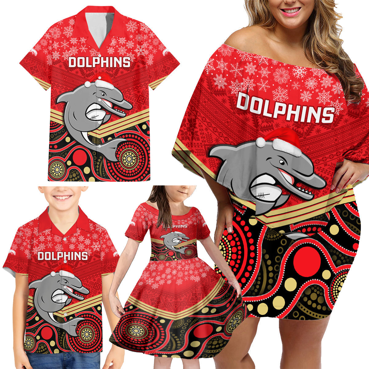 custom-dolphins-rugby-christmas-family-matching-off-shoulder-short-dress-and-hawaiian-shirt-merry-xmas-2023-mix-aboriginal-art