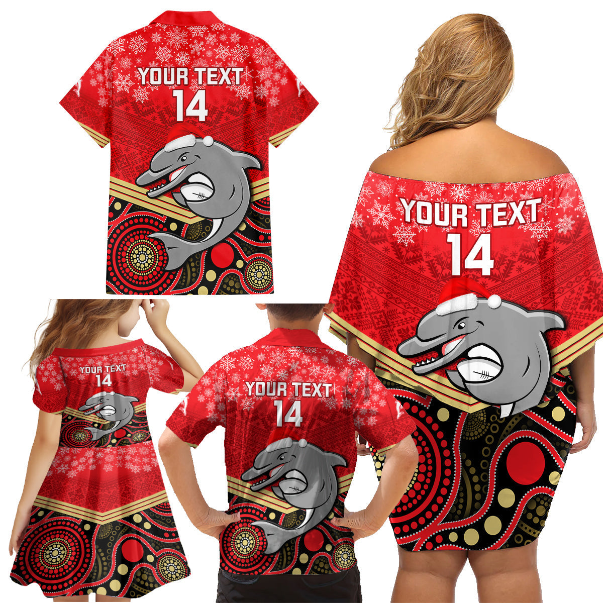 custom-dolphins-rugby-christmas-family-matching-off-shoulder-short-dress-and-hawaiian-shirt-merry-xmas-2023-mix-aboriginal-art