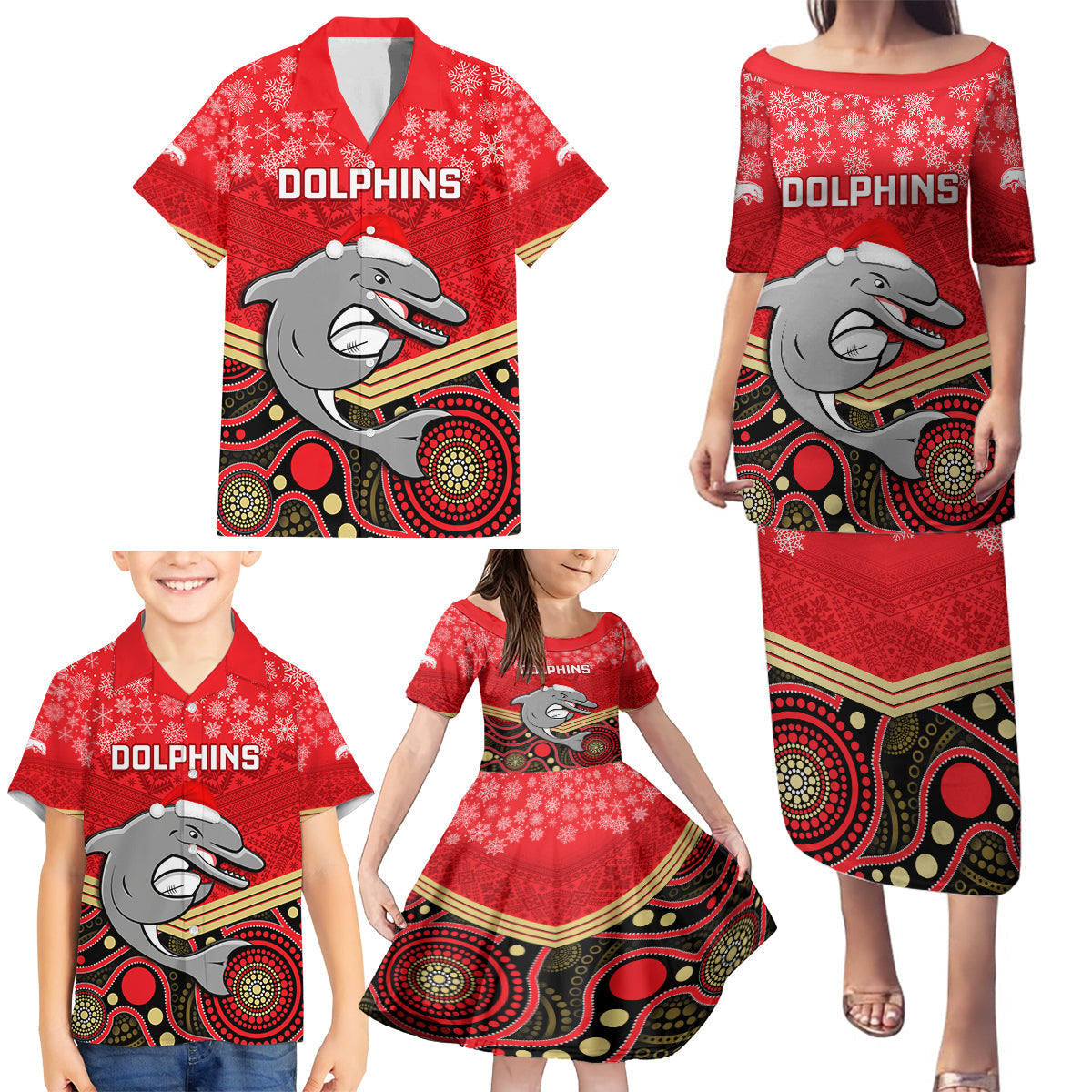 custom-dolphins-rugby-christmas-family-matching-puletasi-dress-and-hawaiian-shirt-merry-xmas-2023-mix-aboriginal-art