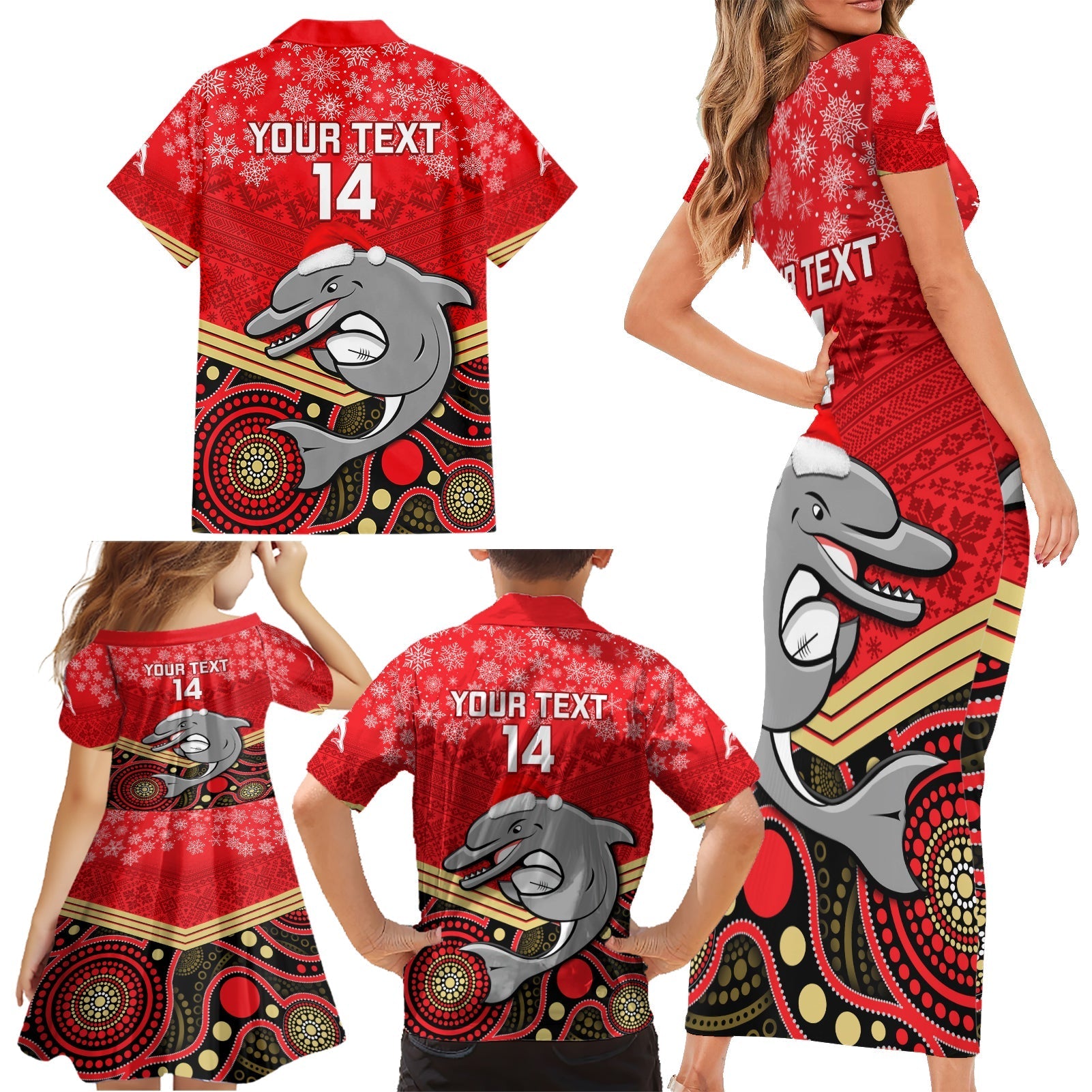 custom-dolphins-rugby-christmas-family-matching-short-sleeve-bodycon-dress-and-hawaiian-shirt-merry-xmas-2023-mix-aboriginal-art