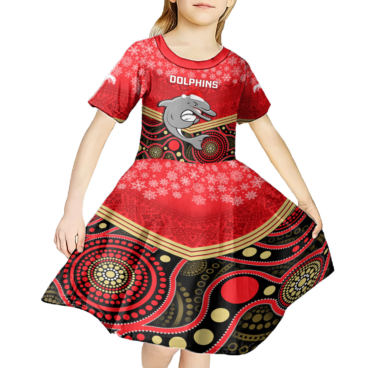 custom-dolphins-rugby-christmas-kid-short-sleeve-dress-merry-xmas-2023-mix-aboriginal-art