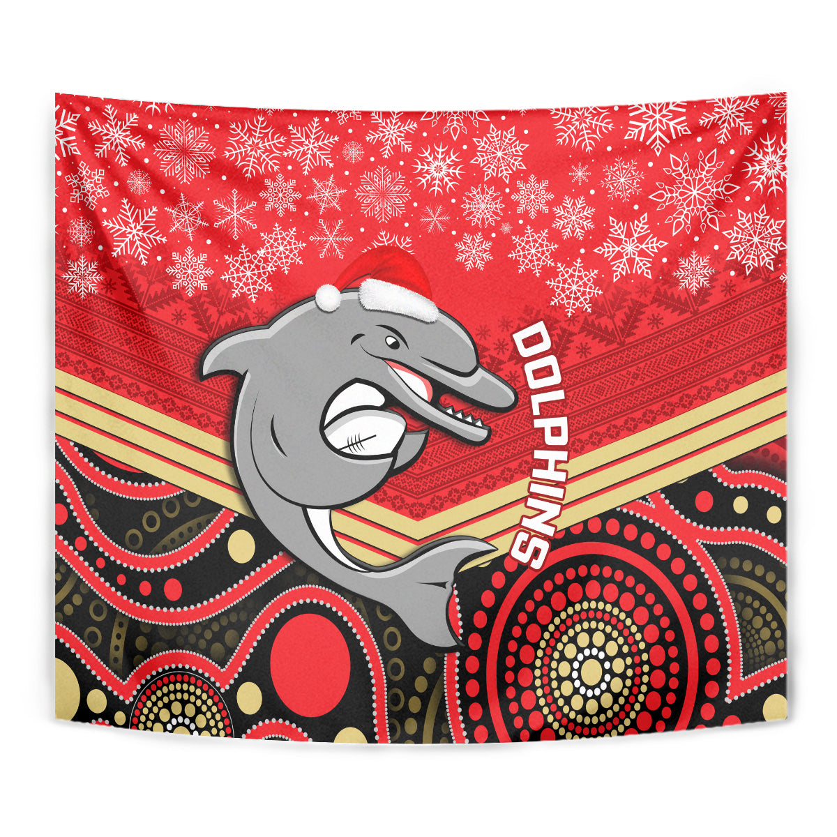 Dolphins Rugby Christmas Tapestry Merry Xmas 2023 Mix Aboriginal Art - Vibe Hoodie Shop