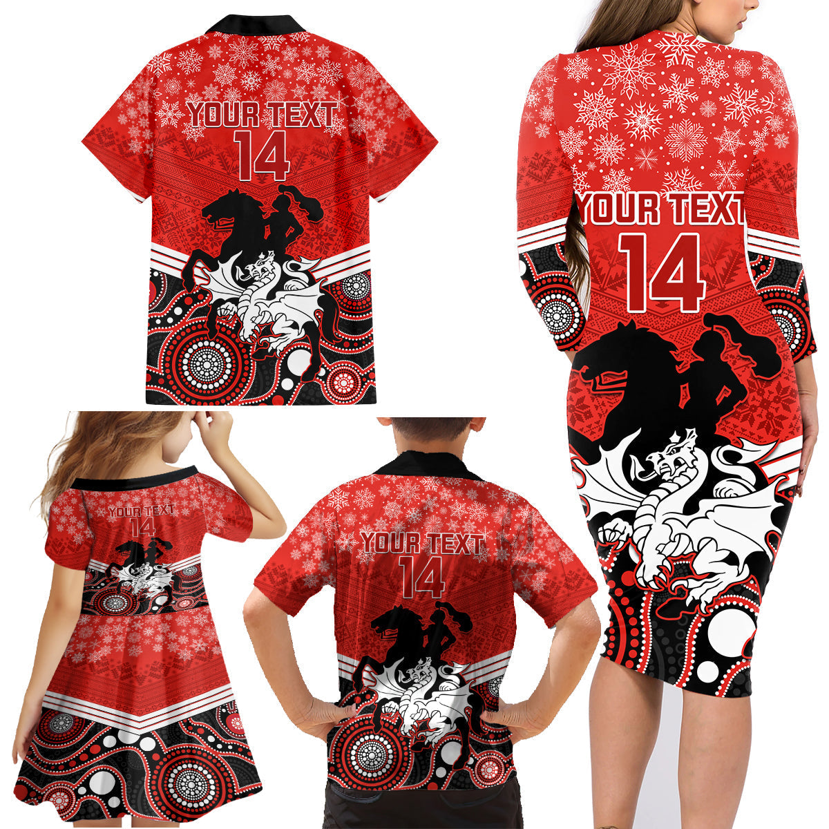 custom-dragons-rugby-christmas-family-matching-long-sleeve-bodycon-dress-and-hawaiian-shirt-merry-xmas-2023-mix-aboriginal-art