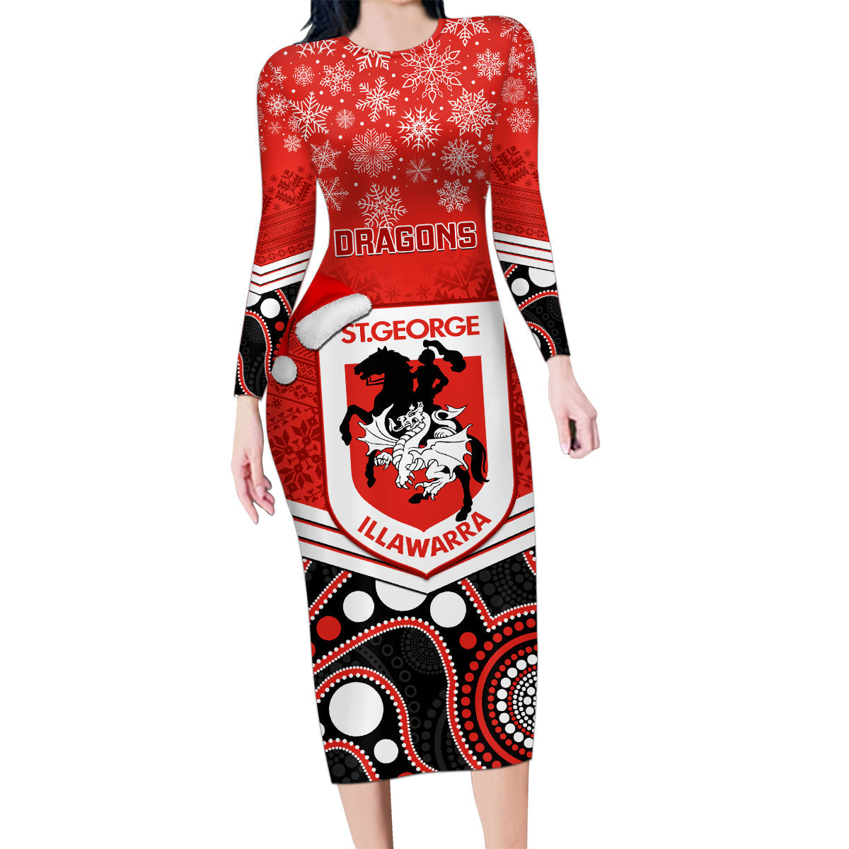 custom-dragons-rugby-christmas-family-matching-long-sleeve-bodycon-dress-and-hawaiian-shirt-merry-xmas-2023-mix-aboriginal-art