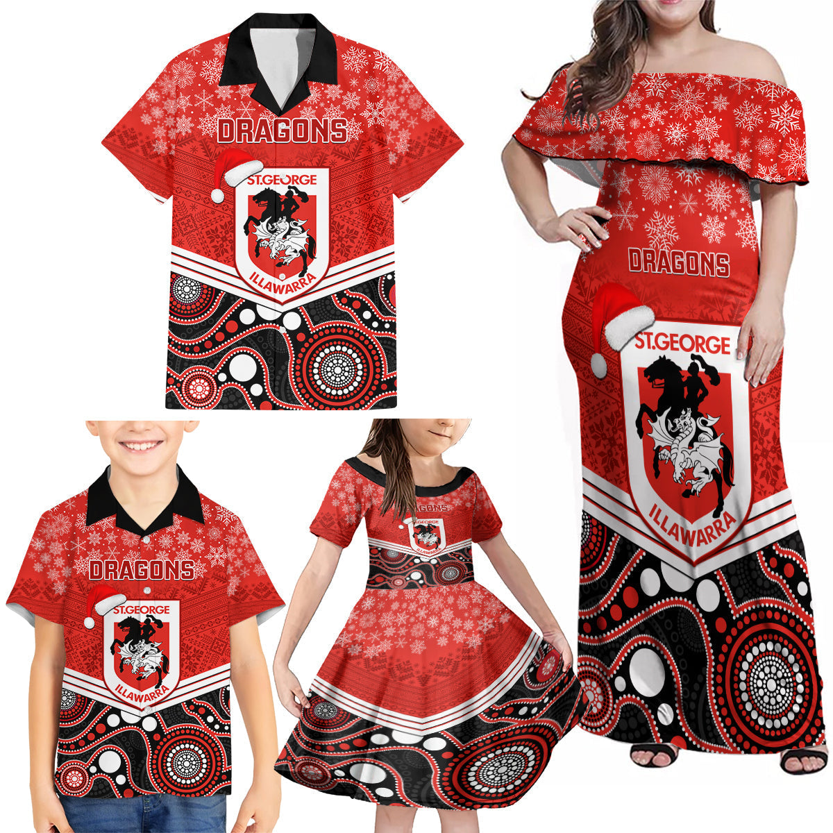 custom-dragons-rugby-christmas-family-matching-off-shoulder-maxi-dress-and-hawaiian-shirt-merry-xmas-2023-mix-aboriginal-art