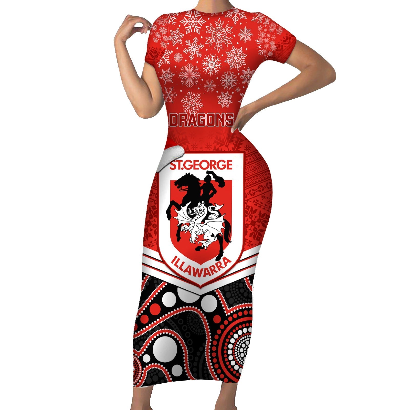 custom-dragons-rugby-christmas-family-matching-short-sleeve-bodycon-dress-and-hawaiian-shirt-merry-xmas-2023-mix-aboriginal-art