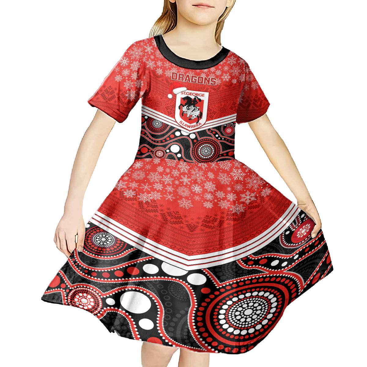 custom-dragons-rugby-christmas-kid-short-sleeve-dress-merry-xmas-2023-mix-aboriginal-art