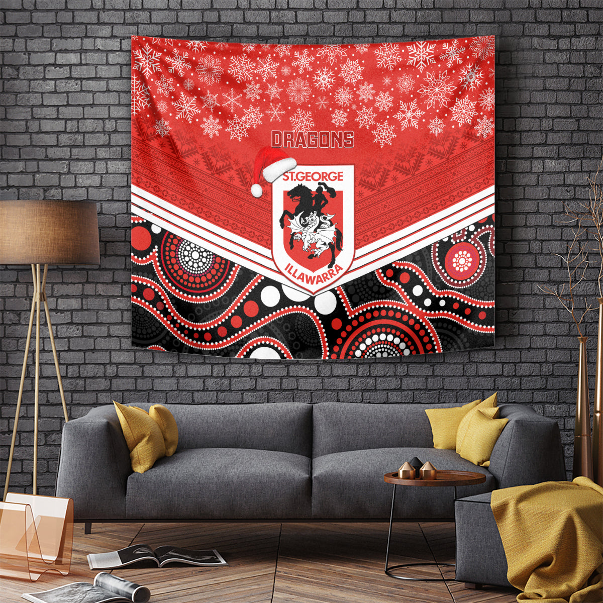 Custom Dragons Rugby Christmas Tapestry Merry Xmas 2023 Mix Aboriginal Art - Vibe Hoodie Shop